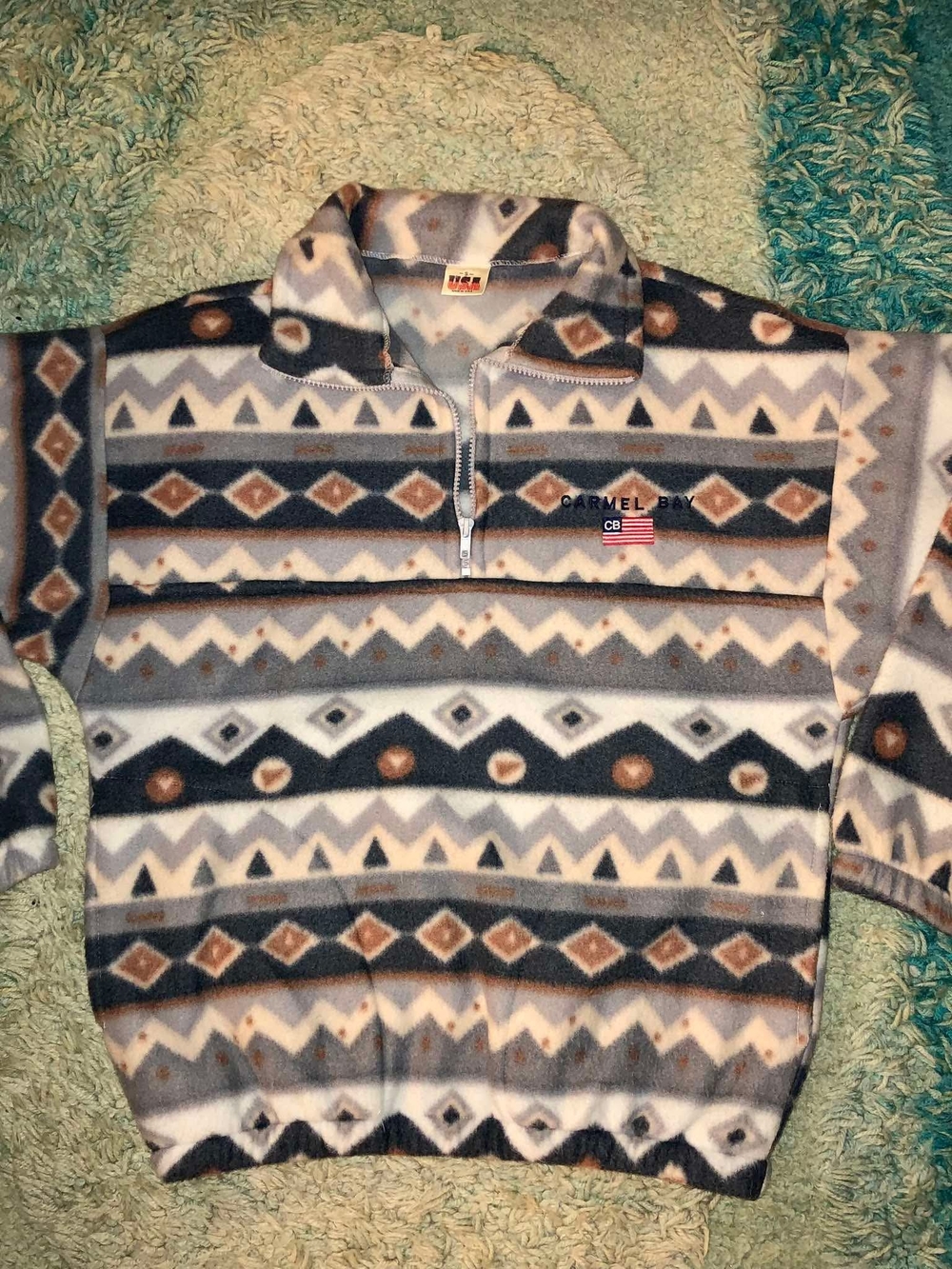 Vintage Carmel Bay geometric 1/4-zip fleece pullover S